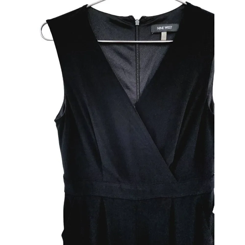 Nine West Womens Jumpsuit Black Surplice Neck Sleeveless Long Wide Leg Pleats 4
